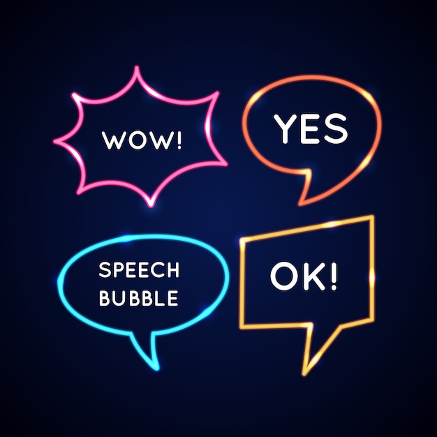 Set neon speech bubbles and blank template for quotes.