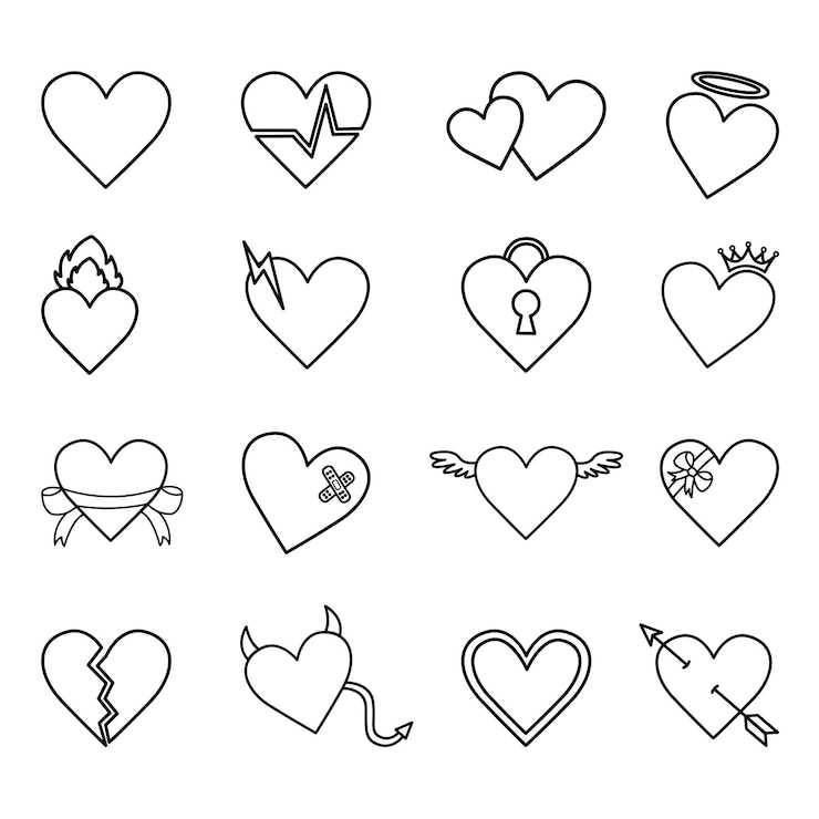 Vektör set of 16 hearts for coloring pages