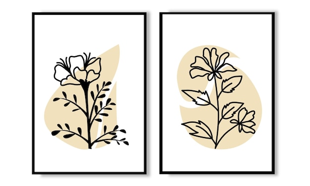 Set of 2 prints flowers line art wall art Florals line art poster vector collection