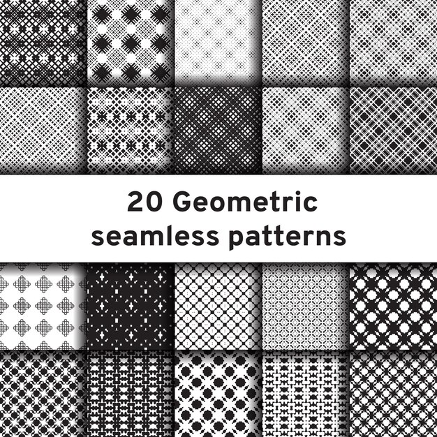 Set of 20 monochrome seamless patterns