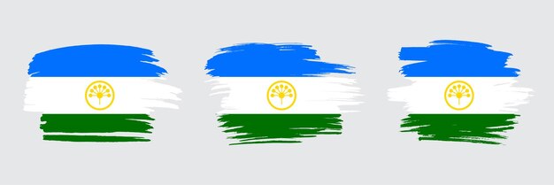 Set of 3 creative brush flag of Bashkortostan with grungy stroke effect Modern brush flags