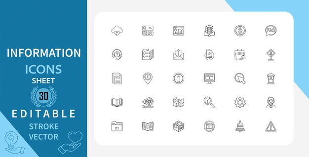 Set of 30 line icons related to information Technology interface data computer software