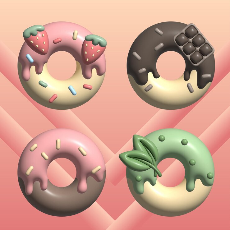 Vektör set of 3d donut cute donut doughnut collection