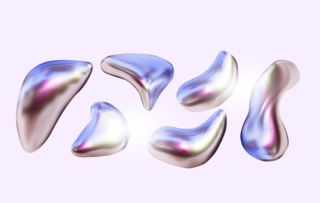 Set of 3d fluid metallic shapes