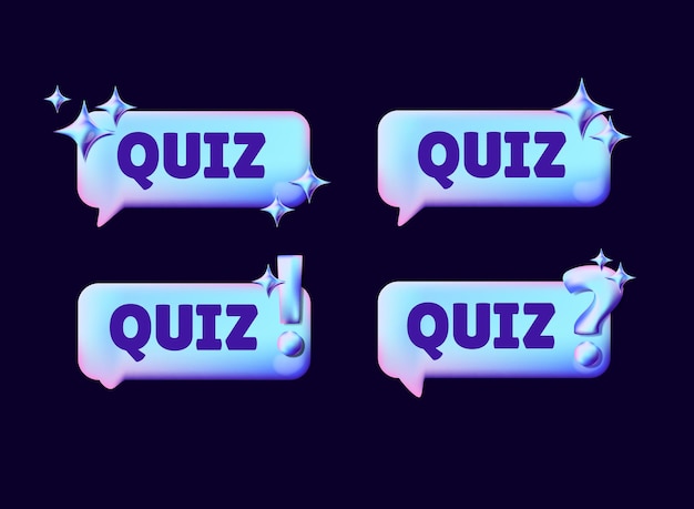 set of 3d hologram light vibrant quiz banner template in bubble chat vector design