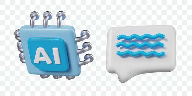 Set of 3D illustrations for AI concepts Realistic processor dialog bubble with comment