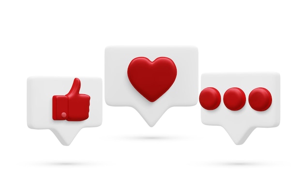 Set of 3d realistic bubbles with social media and digital marketing icons Vector illustration