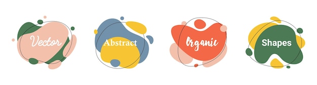set of 4 abstract graphic liquid elements in organic style dynamical waves colored fluid shapes