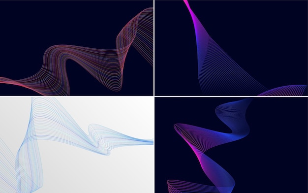 set of 4 geometric wave pattern background abstract waving line vector illustration