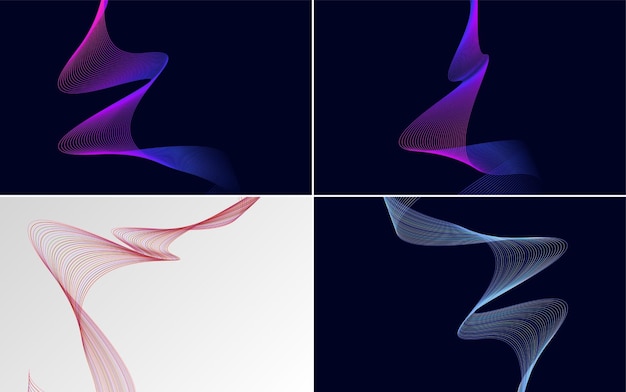set of 4 geometric wave pattern background abstract waving line vector illustration