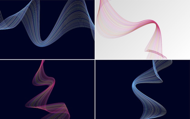 set of 4 geometric wave pattern background abstract waving line vector illustration