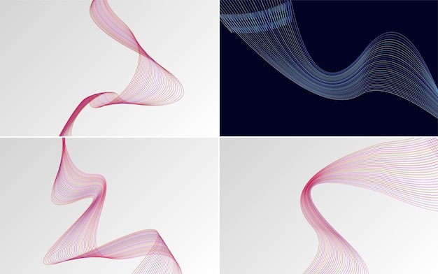 set of 4 geometric wave pattern background abstract waving line vector illustration