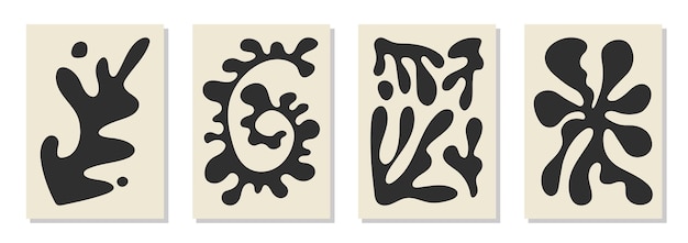 Set of 4 Matisse inspired wall art posters brochure flyer templates contemporary collage Organic