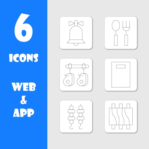 Set of 6 Line Icons for Web and App Design