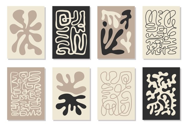 Set of 8 Matisse inspired wall art posters brochure flyer templates contemporary collage