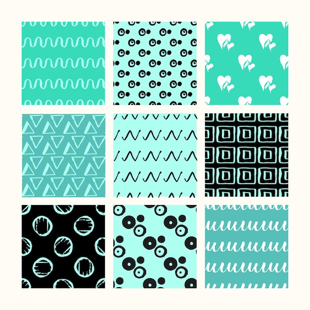 Set of 9 styled ultimate hand drawn seamless textures