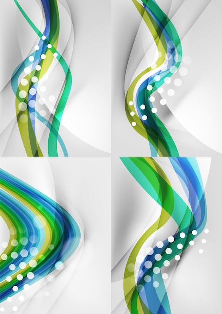 Set of abstract backgrounds Curve wave lines with light and shadow effects