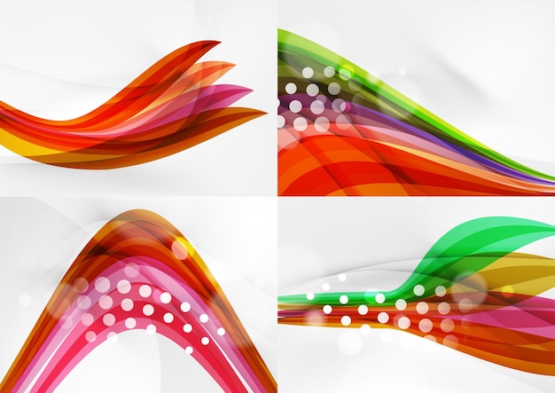 Set of abstract backgrounds Curve wave lines with light and shadow effects