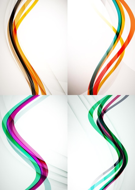 Set of abstract backgrounds Curve wave lines with light and shadow effects