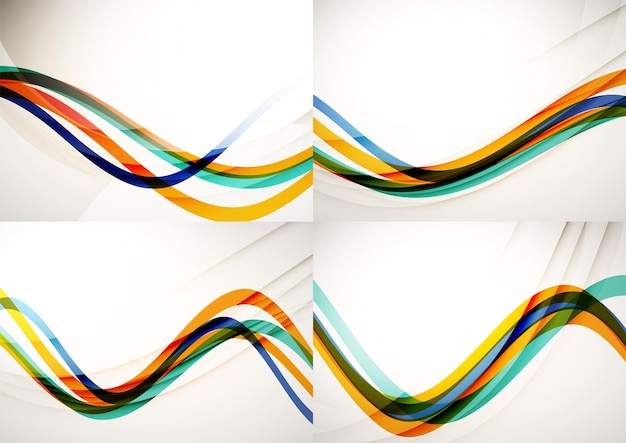Set of abstract backgrounds Curve wave lines with light and shadow effects