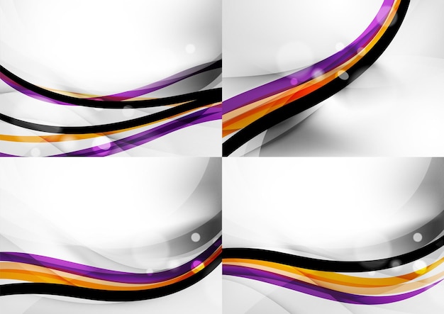set of abstract backgrounds curve wave lines with light and shadow effects