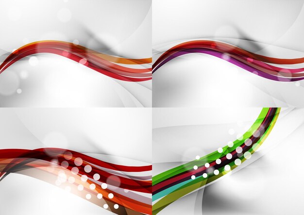 set of abstract backgrounds curve wave lines with light and shadow effects