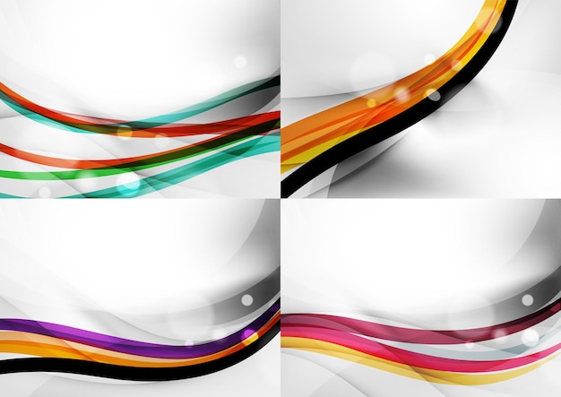 set of abstract backgrounds curve wave lines with light and shadow effects