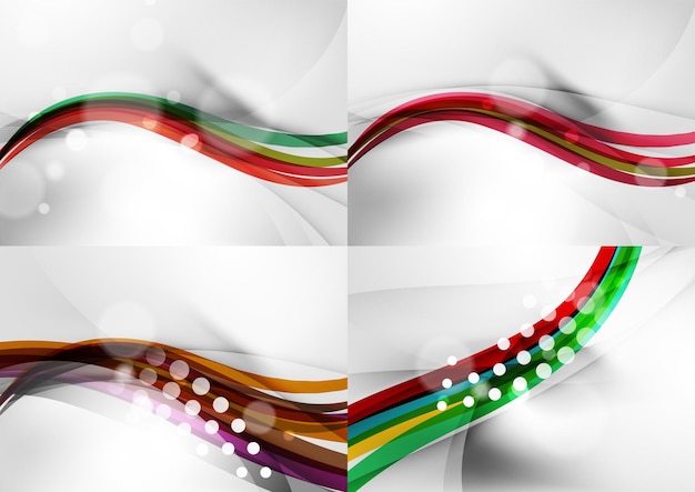set of abstract backgrounds curve wave lines with light and shadow effects