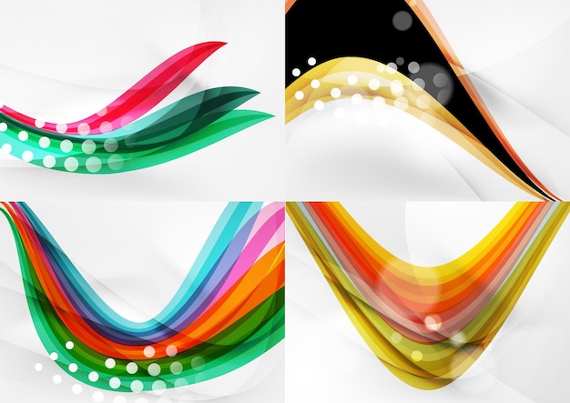 Set of abstract backgrounds Curve wave lines with light and shadow effects