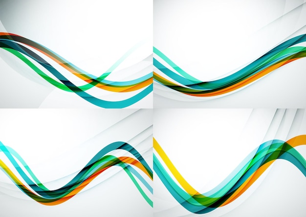 Set of abstract backgrounds Curve wave lines with light and shadow effects