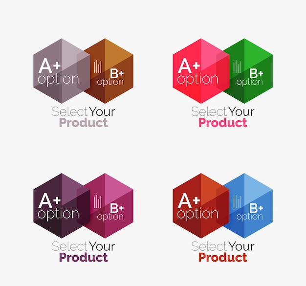 set of abstract geometric hexagon design with options and text