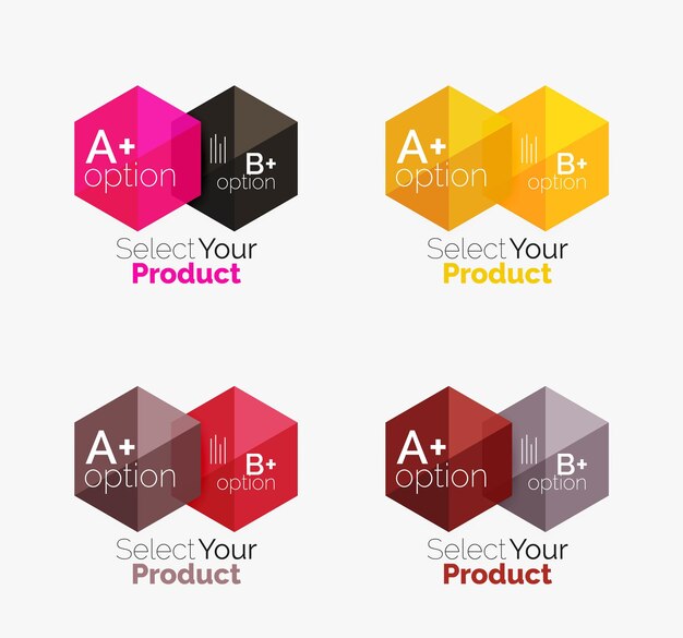 Set of abstract geometric hexagon design with options and text