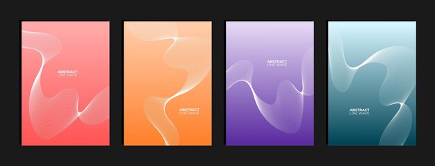set of abstract line wave background with gradient color