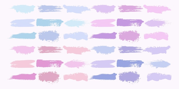 Set of abstract paint brush strokes pastel color palette
