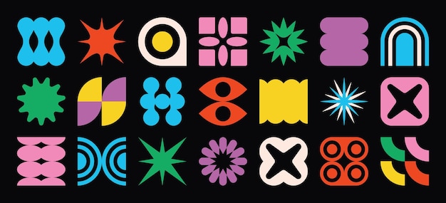set of abstract retro geometric shapes vector collection of contemporary figure in 70s groovy style