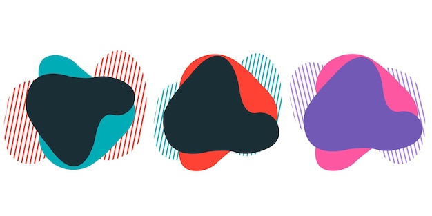 Set of abstract shapes with lined backgrounds in various colors Design elements