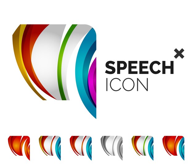 Set of abstract speech bubble and cloud icons business logotype concepts clean modern geometric design