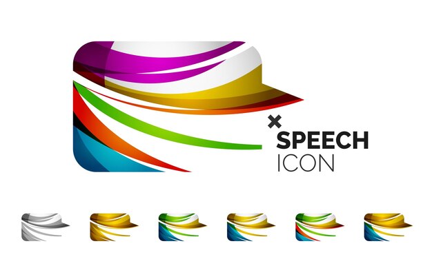 Set of abstract speech bubble and cloud icons business logotype concepts clean modern geometric design