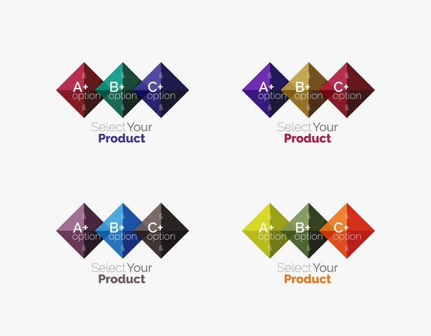 Set of abstract square interface menu navigation button