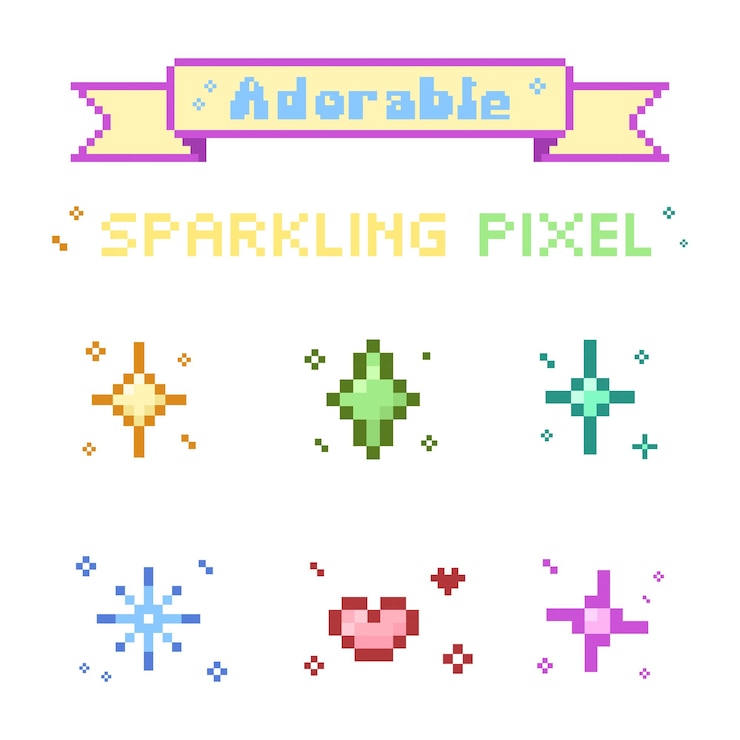 Vektör set of adorable sparkle pixel 8 bit style