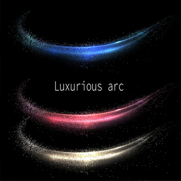 Set of arches with shiny tinsel on a black background design element