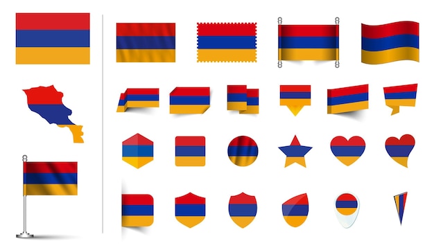 set of Armenia flag flat Icon set vector illustration flag button waving 3d rendering symbols