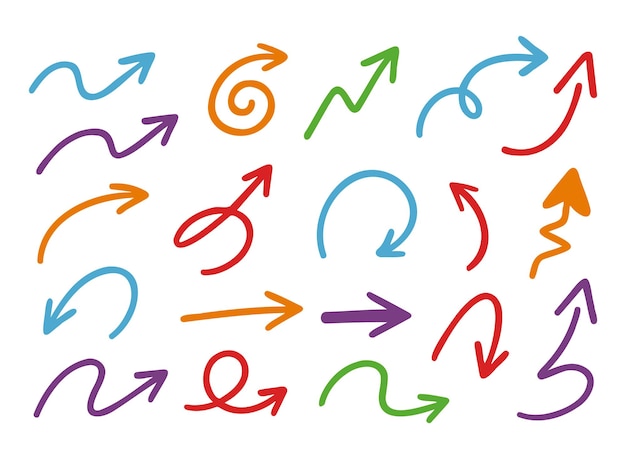 Set of arrows of different shapes in doodle style Vector illustration eps 10
