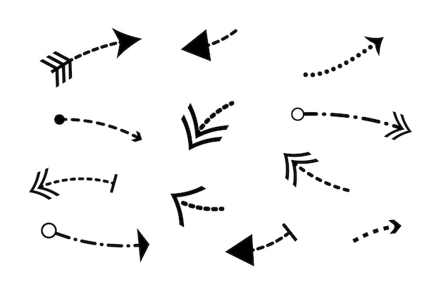 Set of arrows with dotted lines black on white vector