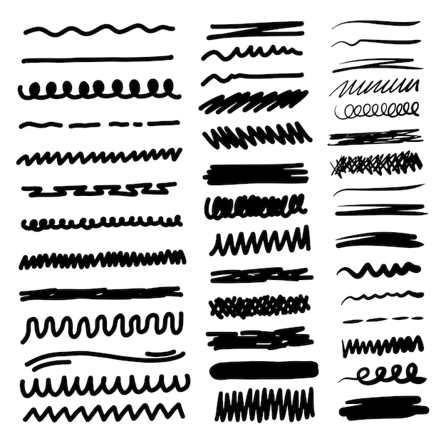 Set of artistic pen brushes Hand drawn grunge strokes Doodle lines various dividers for web sites