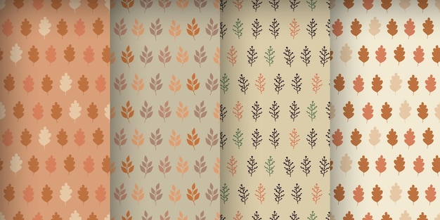 Set of autumn patterns with leaves in earthy colors and an orange palette