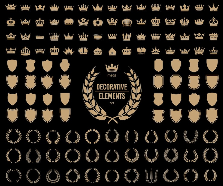 Vektör set of award laurel wreaths and branches decorative shield vector illustration