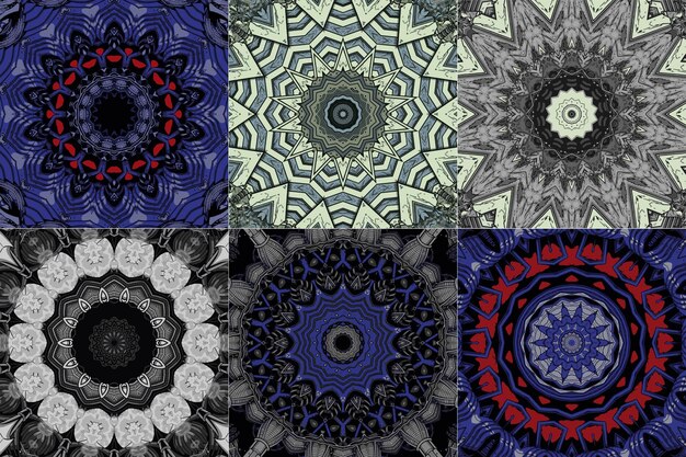 Set of beautiful mandala abstract fractal pattern illustration