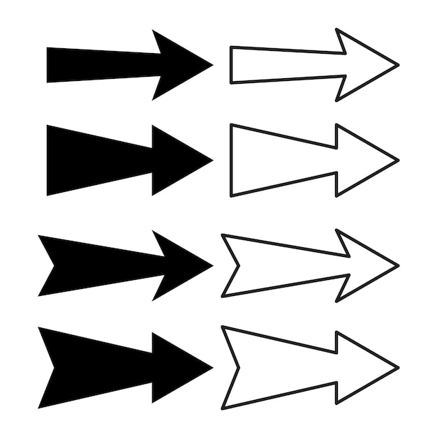 Set of black and white arrow icons Directional symbols Vector illustration EPS 10