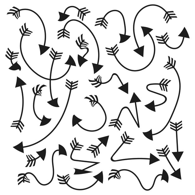 set of black and white drawn arrows arrows, icons on white background	

